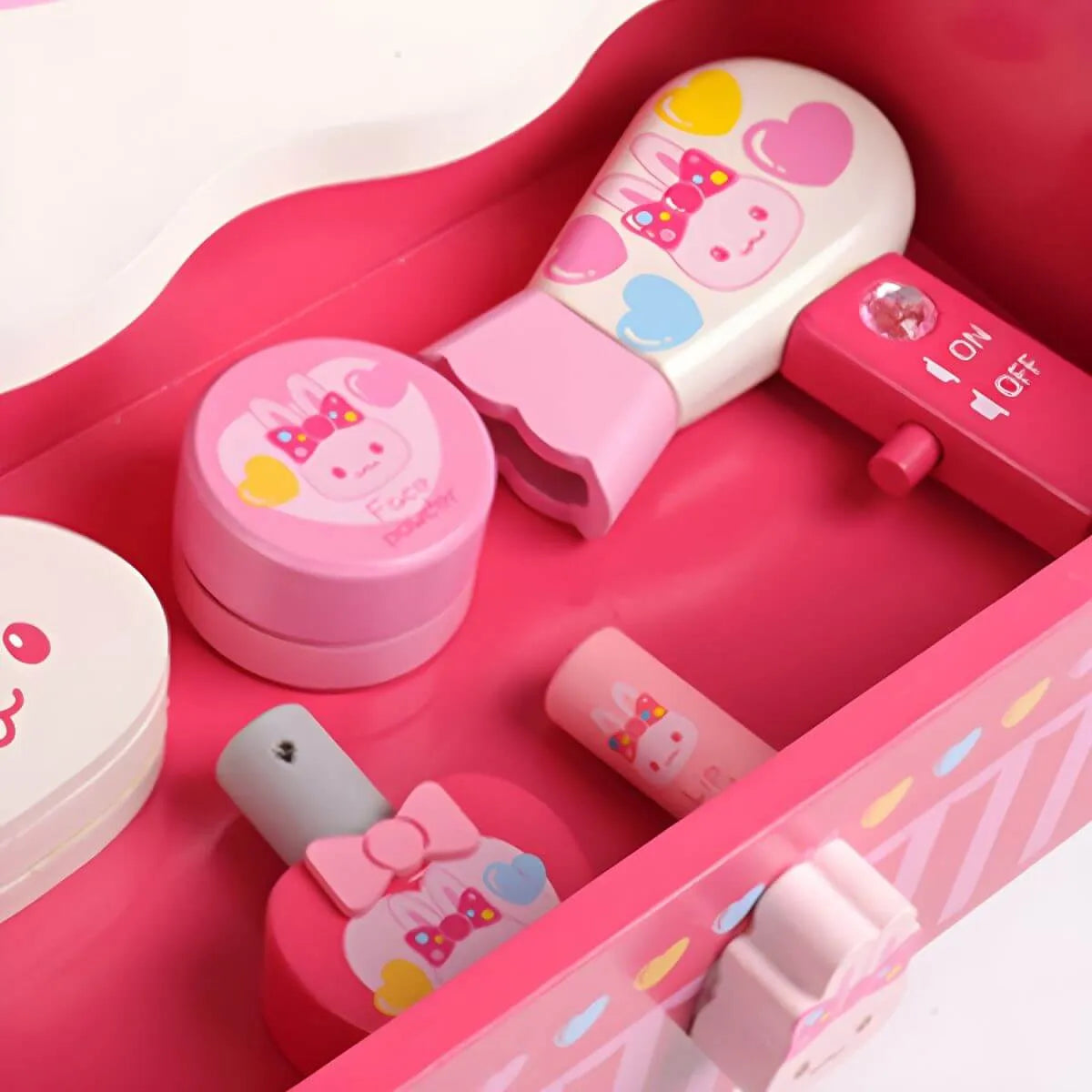 Pink Animal-Themed Kids Vanity Set with Adjustable Mirror and Chair