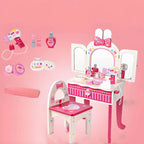 Pink Animal-Themed Kids Vanity Set with Adjustable Mirror and Chair