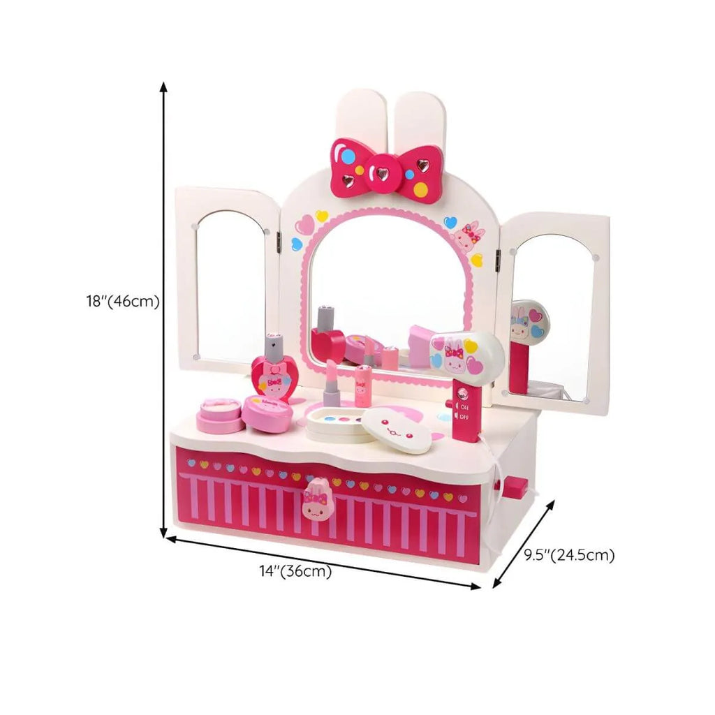 Pink Animal-Themed Kids Vanity Set with Adjustable Mirror and Chair Dimensions