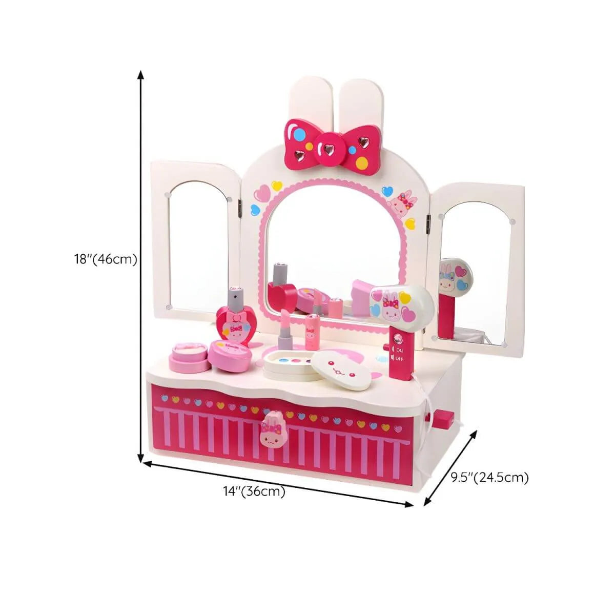 Pink Animal-Themed Kids Vanity Set with Adjustable Mirror and Chair Dimensions