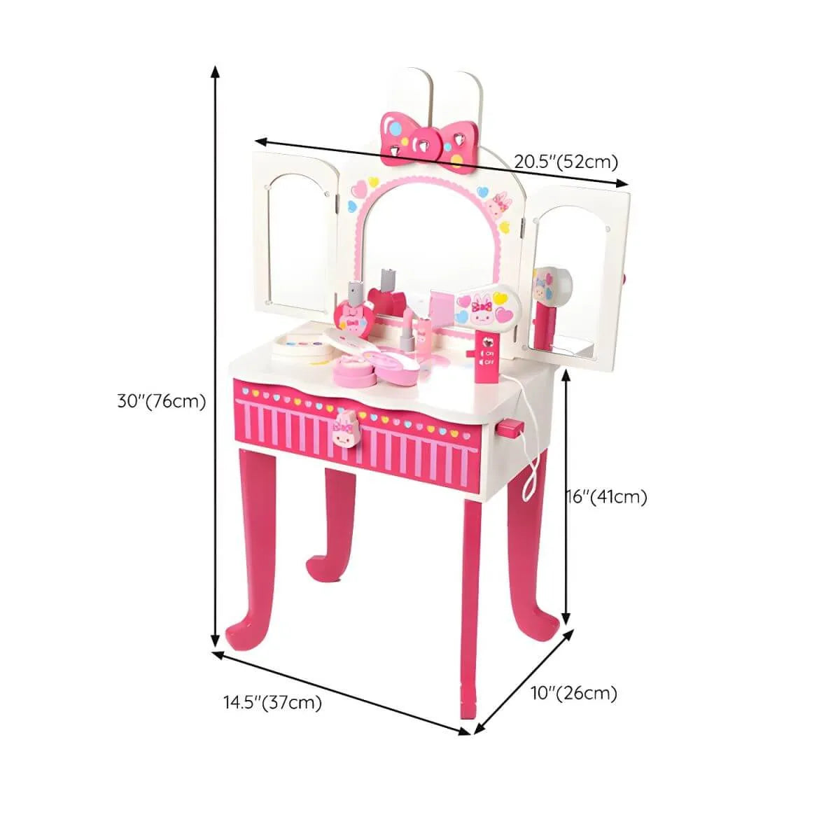 Pink Animal-Themed Kids Vanity Set with Adjustable Mirror and Chair Dimensions