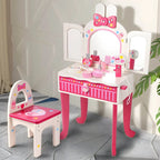 Pink Animal-Themed Kids Vanity Set with Adjustable Mirror and Chair Main Product Image