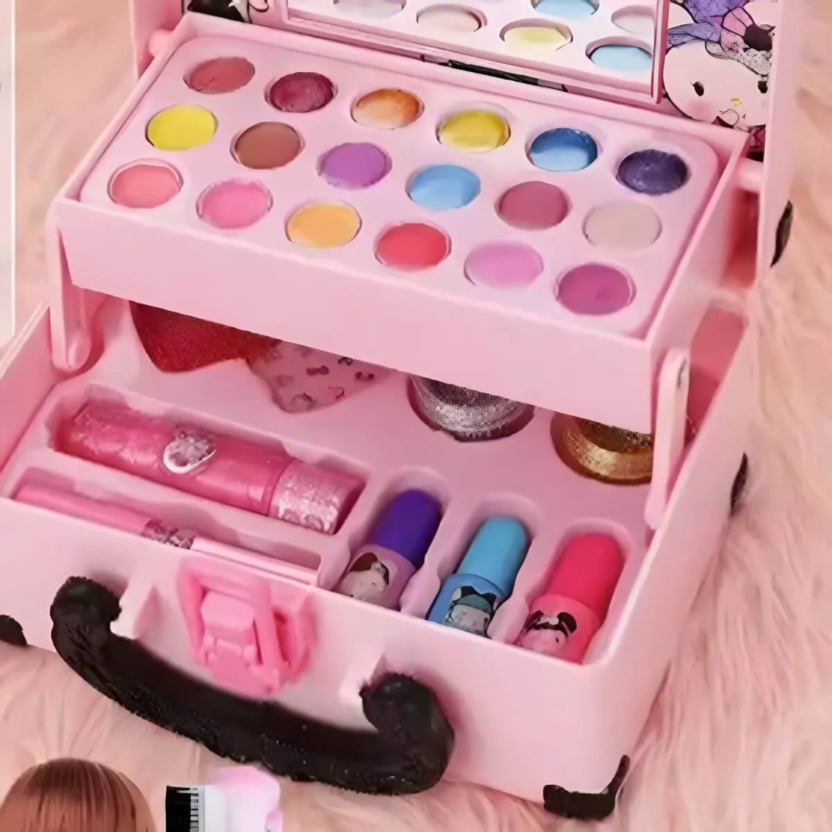 Pink Kids Makeup Vanity Set with Mirror and Cosmetic Kit