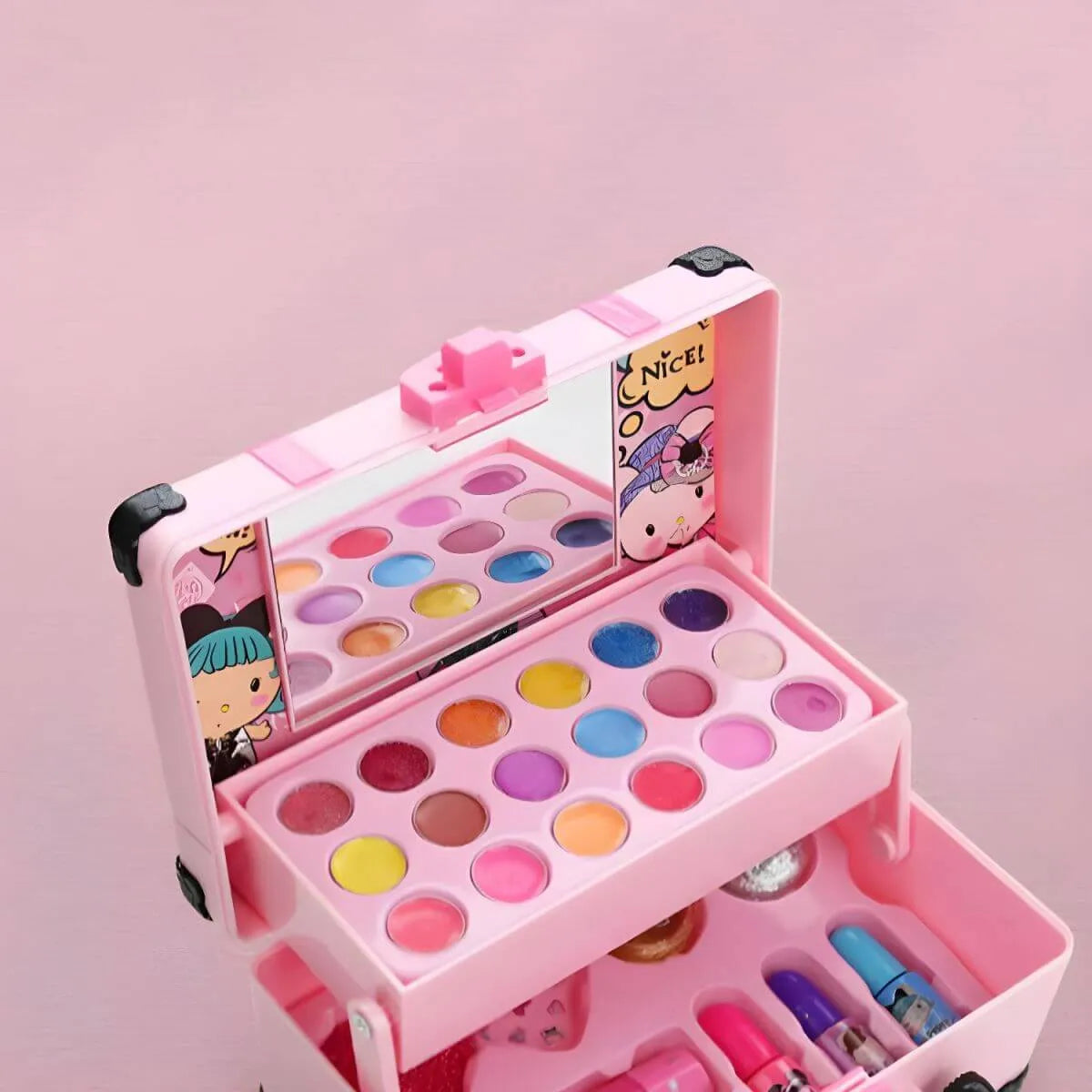 Pink Kids Makeup Vanity Set with Mirror and Cosmetic Kit