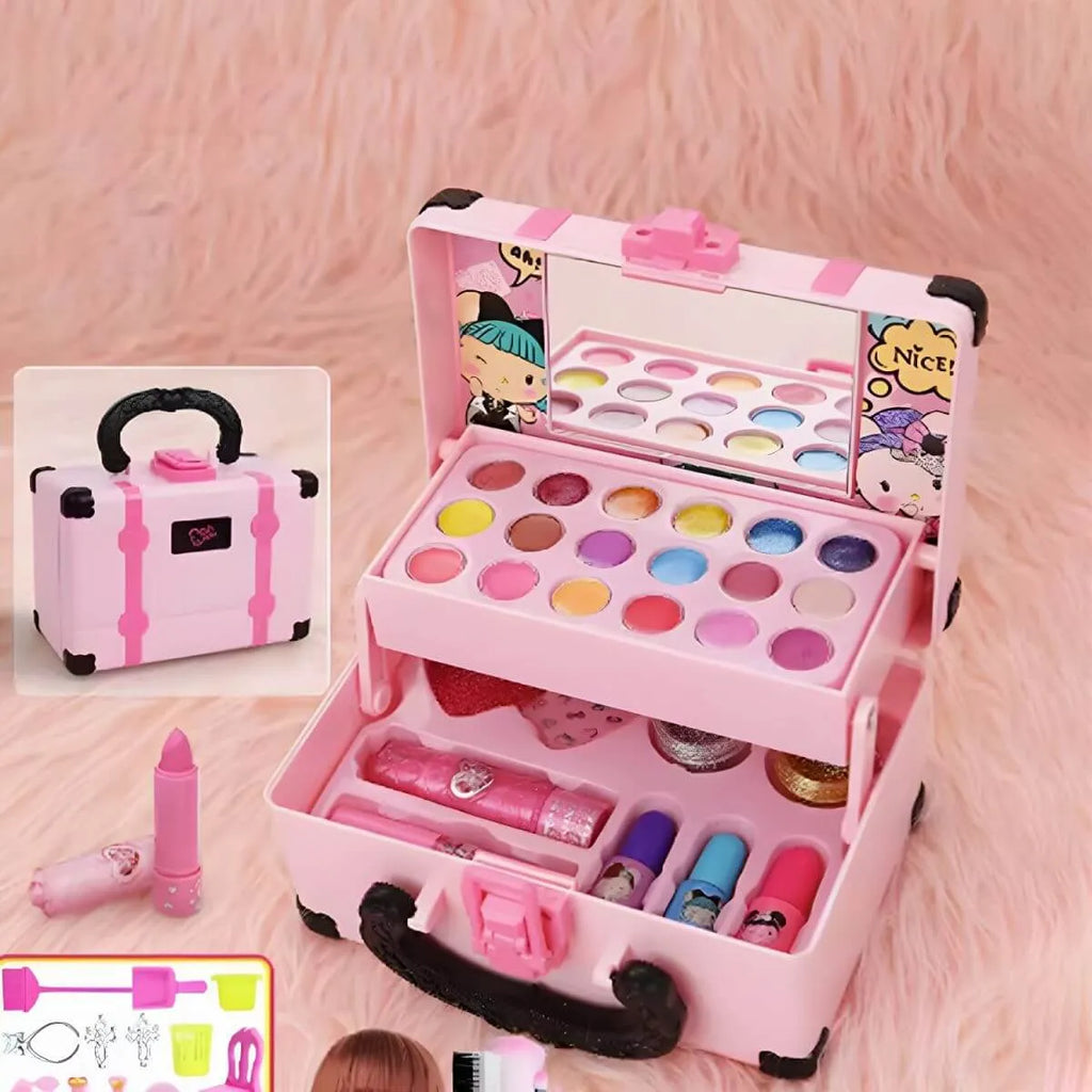 Pink Kids Makeup Vanity Set with Mirror and Cosmetic Kit