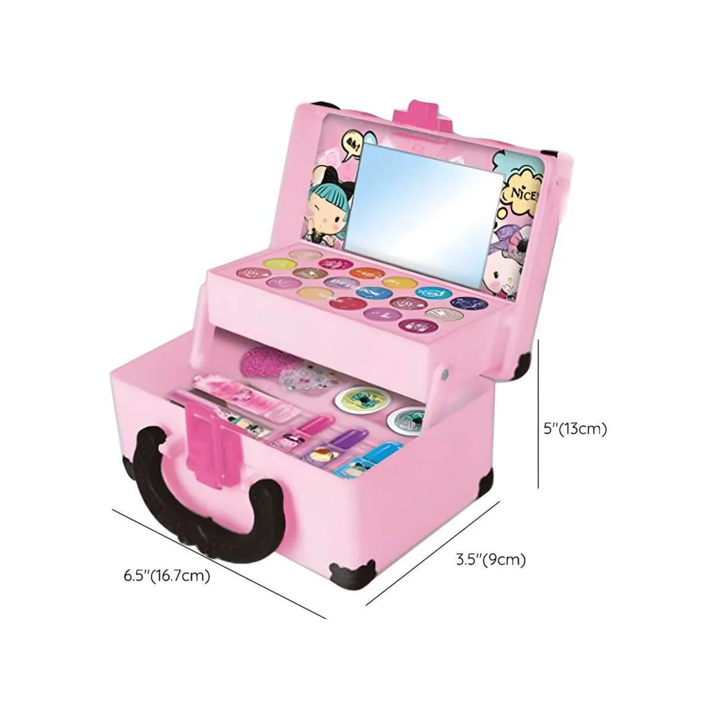 Pink Kids Makeup Vanity Set with Mirror and Cosmetic Kit Dimensions