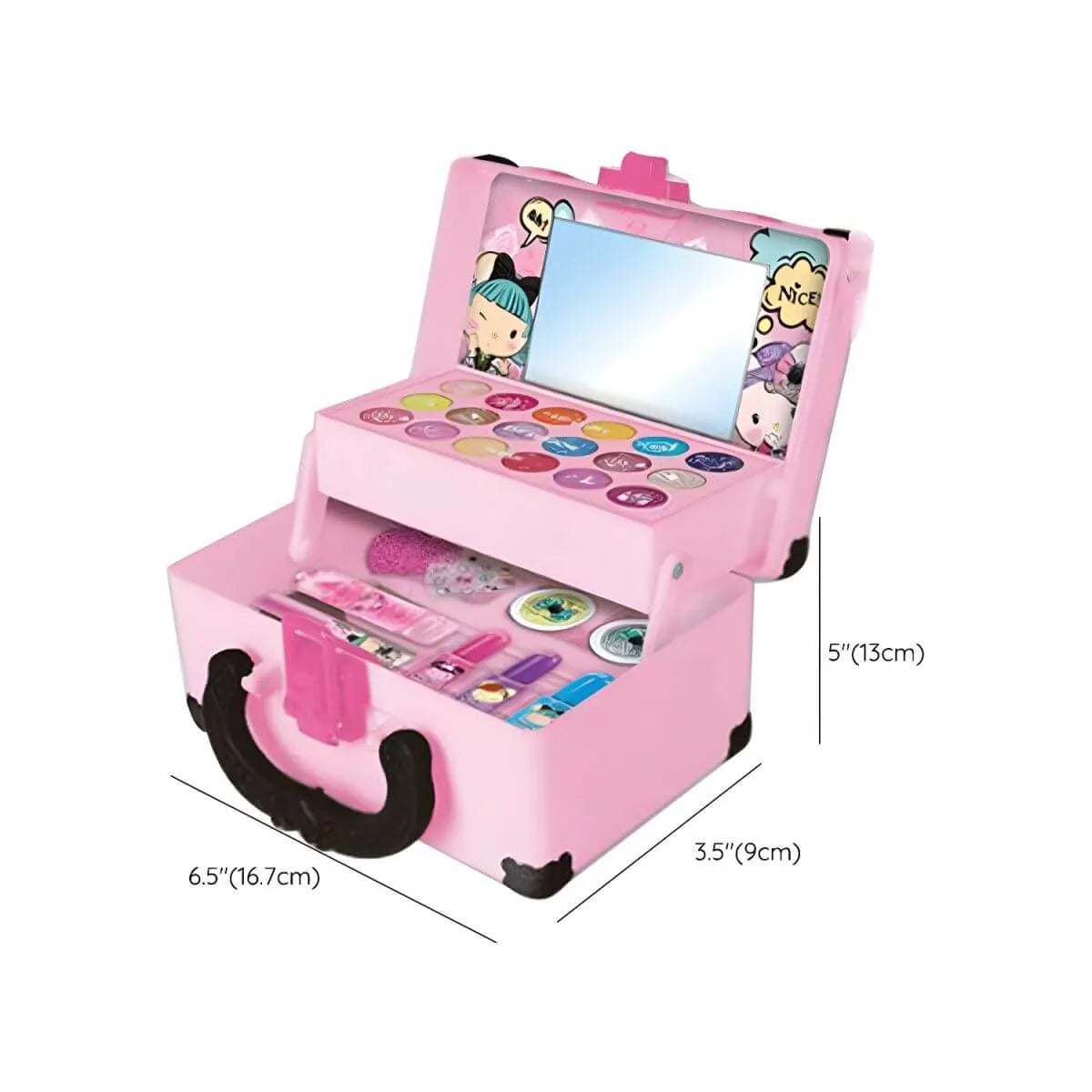 Pink Kids Makeup Vanity Set with Mirror and Cosmetic Kit Dimensions