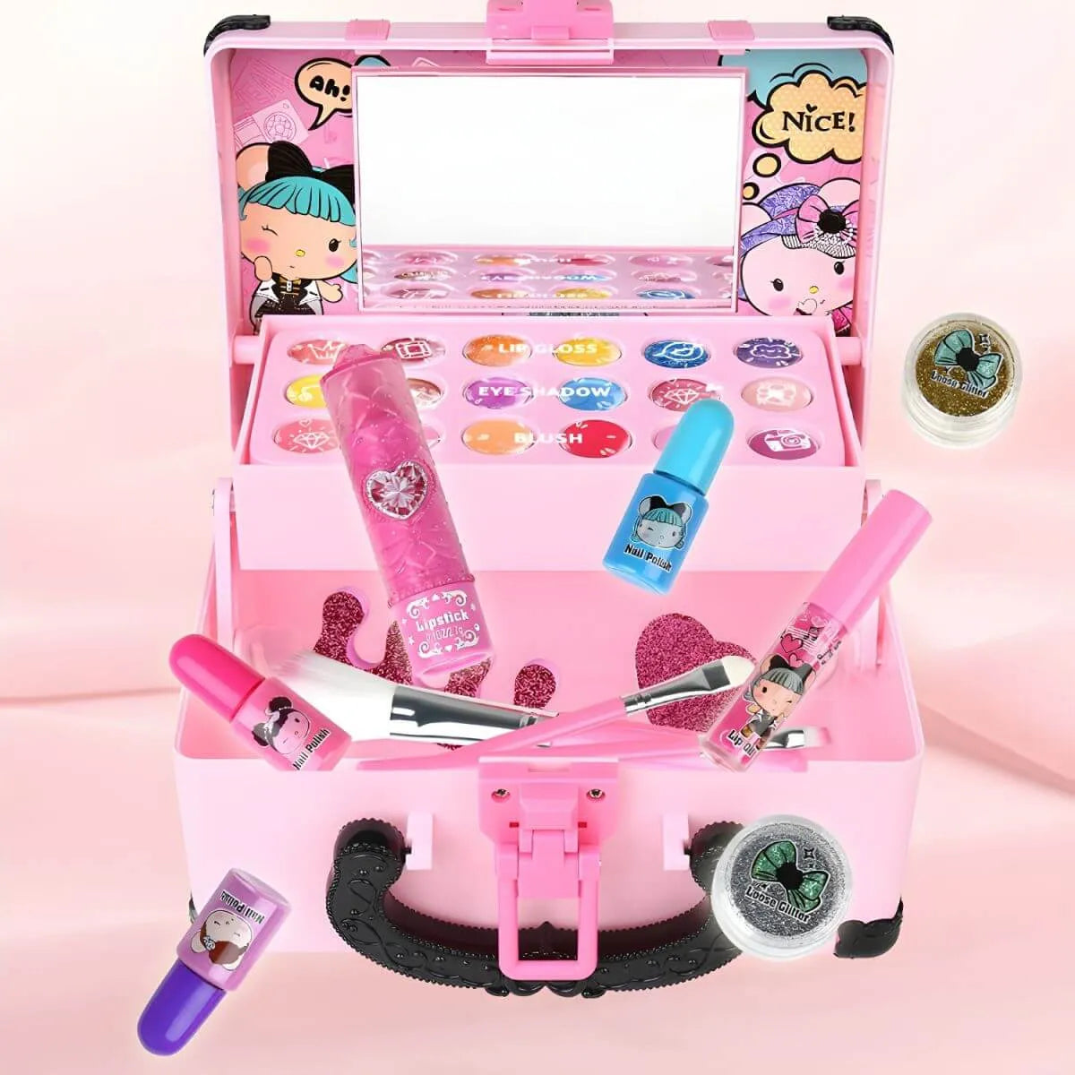 Pink Kids Makeup Vanity Set with Mirror and Cosmetic Kit Main Product Image