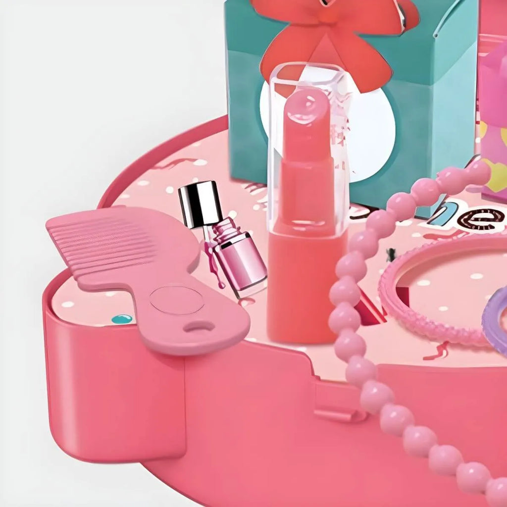 Pink Plastic Kids Makeup Vanity with Mirror and Play Accessories