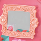 Pink Plastic Kids Makeup Vanity with Mirror and Play Accessories
