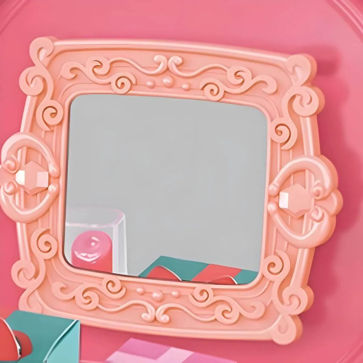Pink Plastic Kids Makeup Vanity with Mirror and Play Accessories