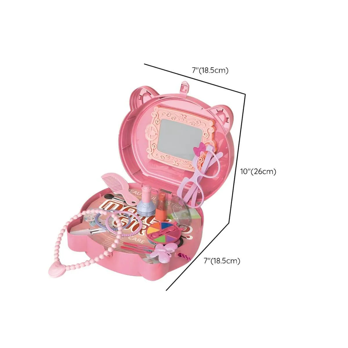 Pink Plastic Kids Makeup Vanity with Mirror and Play Accessories Dimensions