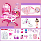 Pink Plastic Kids Makeup Vanity with Mirror and Toy Accessories
