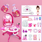 Pink Plastic Kids Makeup Vanity with Mirror and Toy Accessories