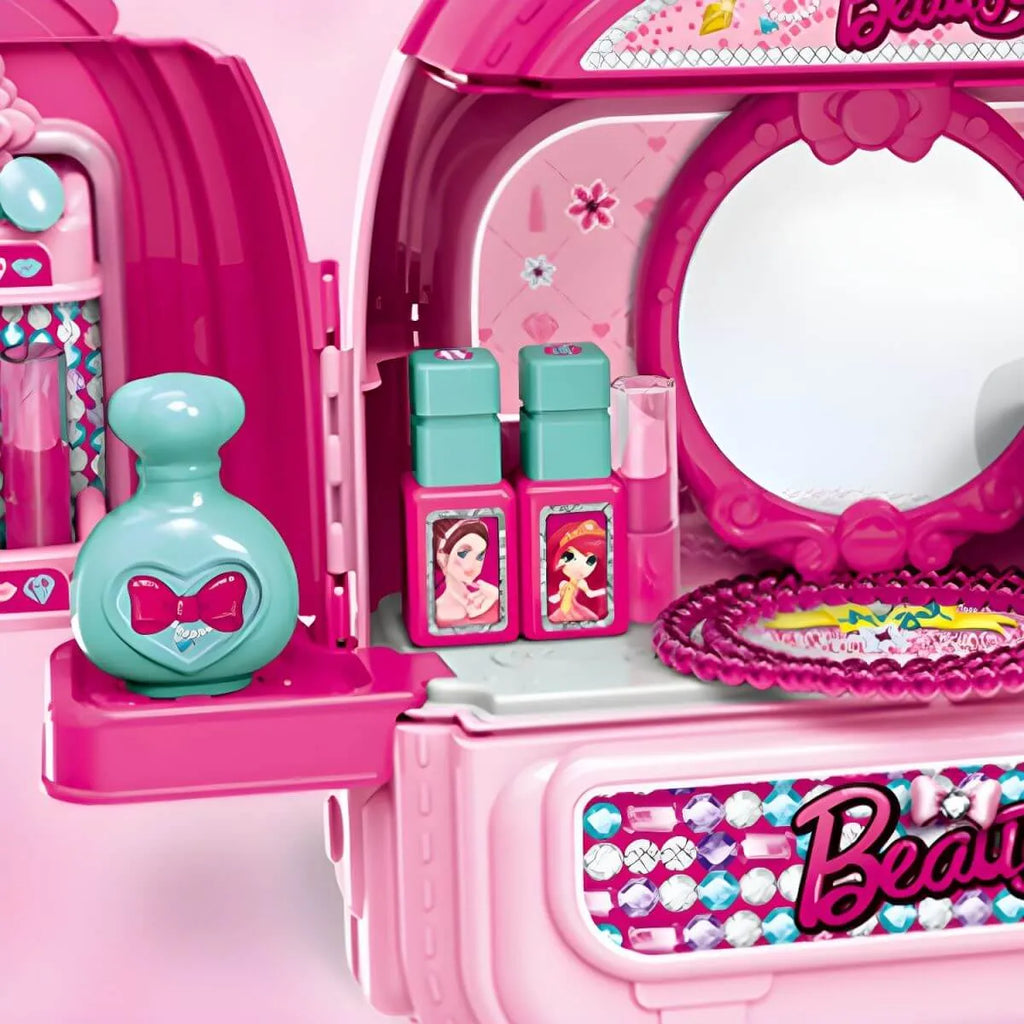 Pink Portable Kids' Play Vanity Toy House with Mirror & Storage