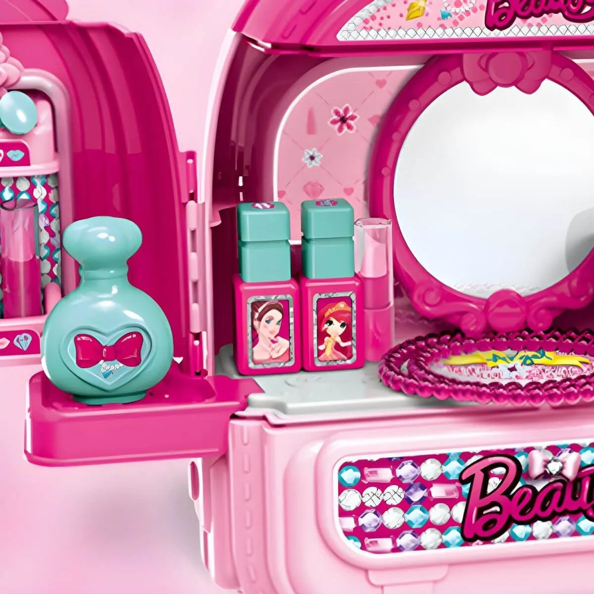 Pink Portable Kids' Play Vanity Toy House with Mirror & Storage