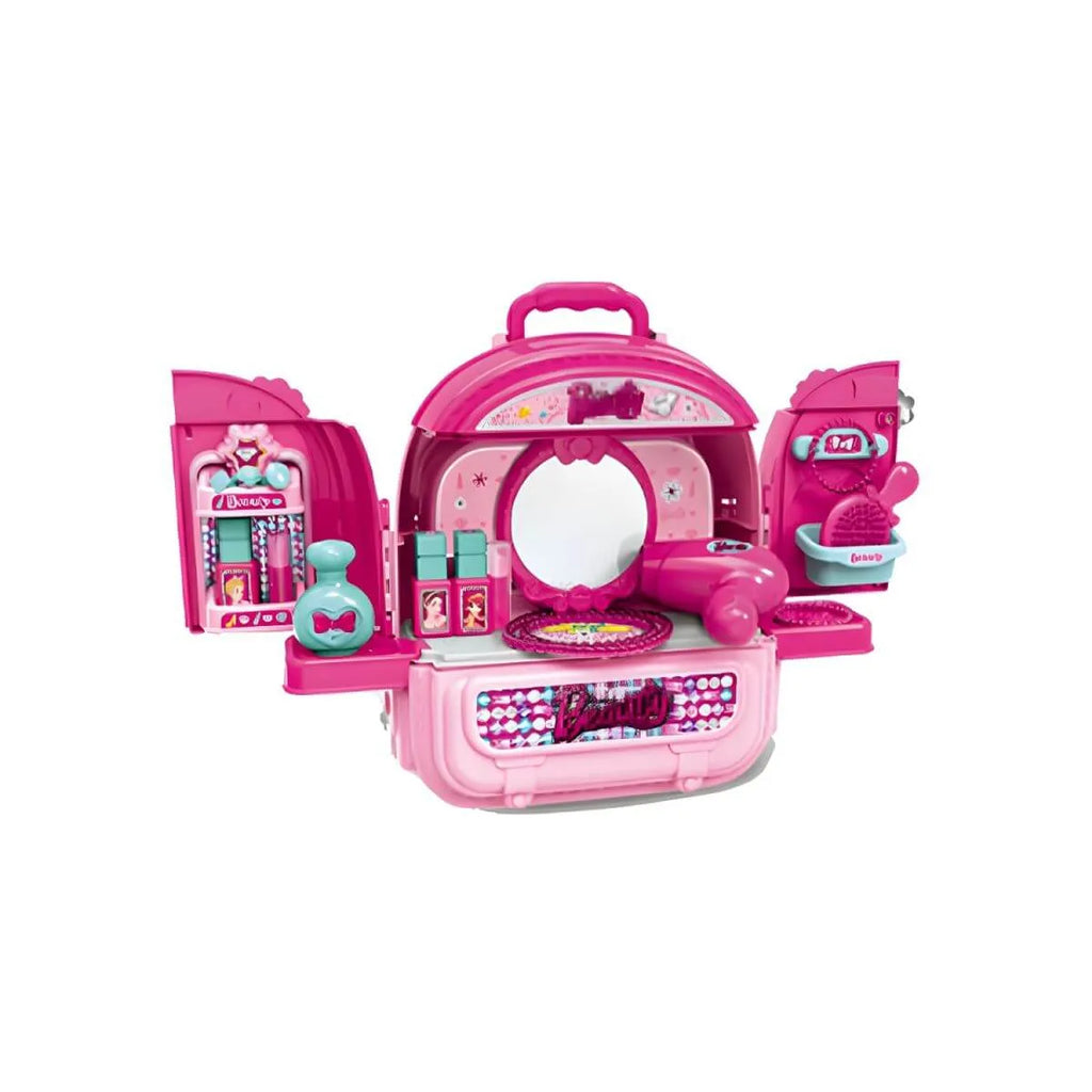 Pink Portable Kids' Play Vanity Toy House with Mirror & Storage