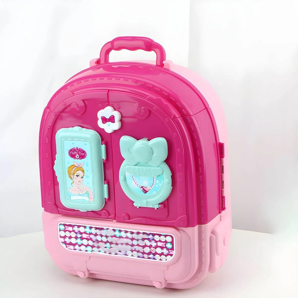 Pink Portable Kids' Play Vanity Toy House with Mirror & Storage