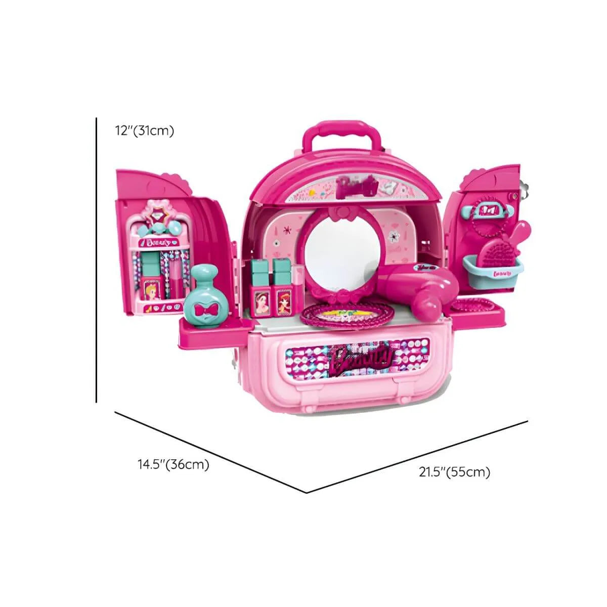 Pink Portable Kids' Play Vanity Toy House with Mirror & Storage Dimensions