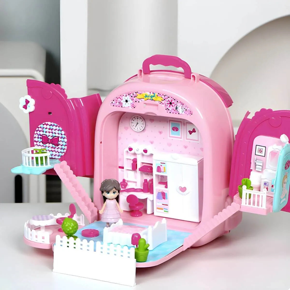 Pink Portable Kids' Play Vanity Toy House with Mirror & Storage Main Product Image Image principale du produit