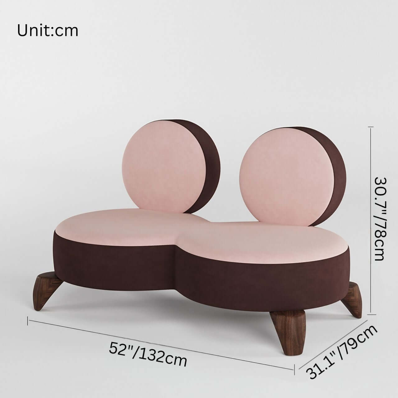 Pink velvet twin sofa with double seater design, perfect for living room seating dimensions