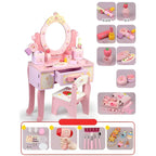 Pink Wood Kids Vanity Set with Mirror, Drawers & Chair