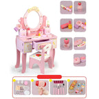 Pink Wood Kids Vanity Set with Mirror, Drawers & Chair