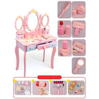 Pink Wood Kids Vanity Set with Mirror, Drawers & Chair
