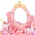 Pink Wood Kids Vanity Set with Mirror, Drawers & Chair