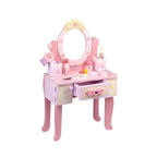 Pink Wood Kids Vanity Set with Mirror, Drawers & Chair