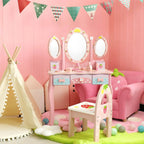 Pink Wood Kids Vanity Set with Mirror, Drawers & Chair Main Product Image