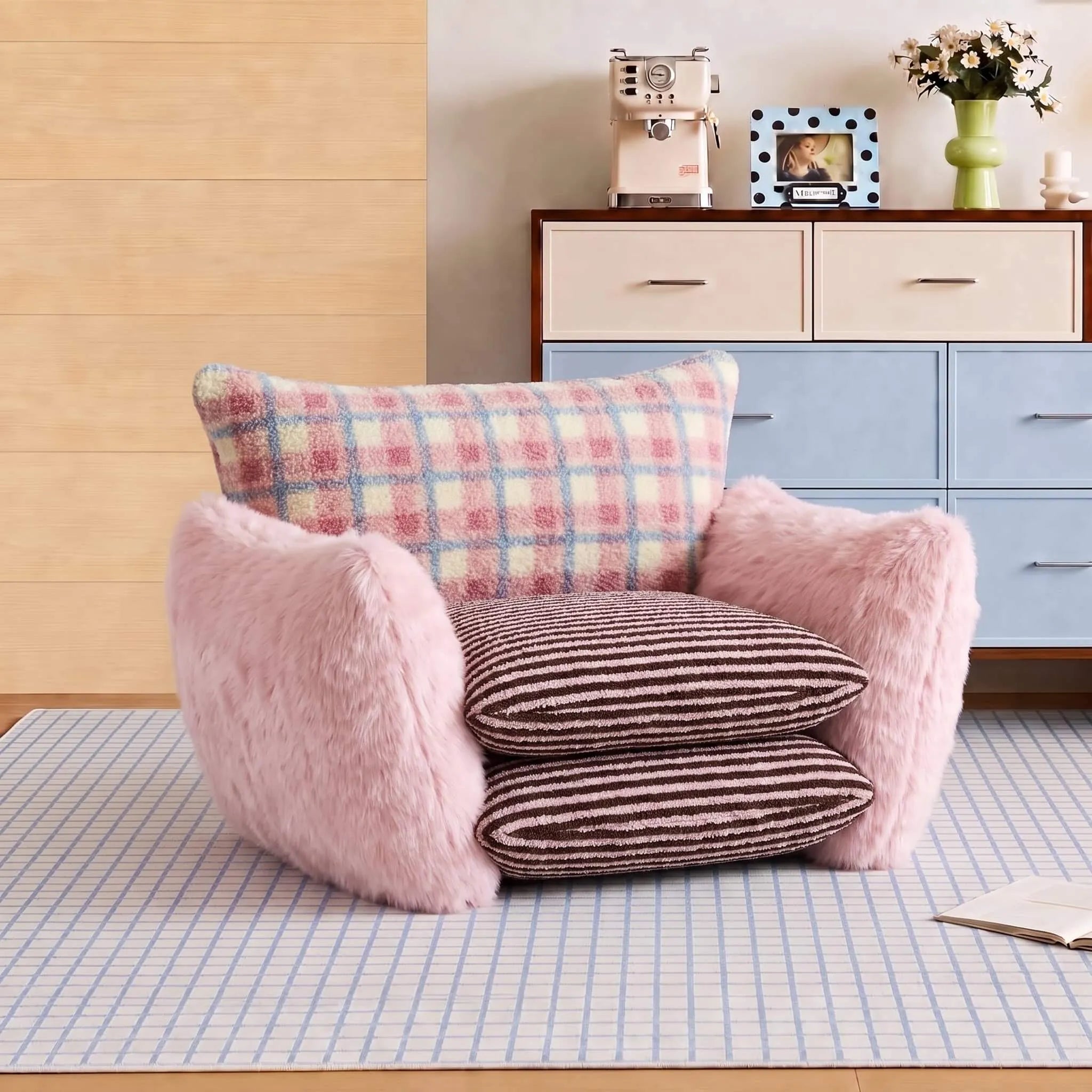Plaid Chair Series With Cloud Sherpa Texture and Lounge Back Comfort Image secondaire du produit