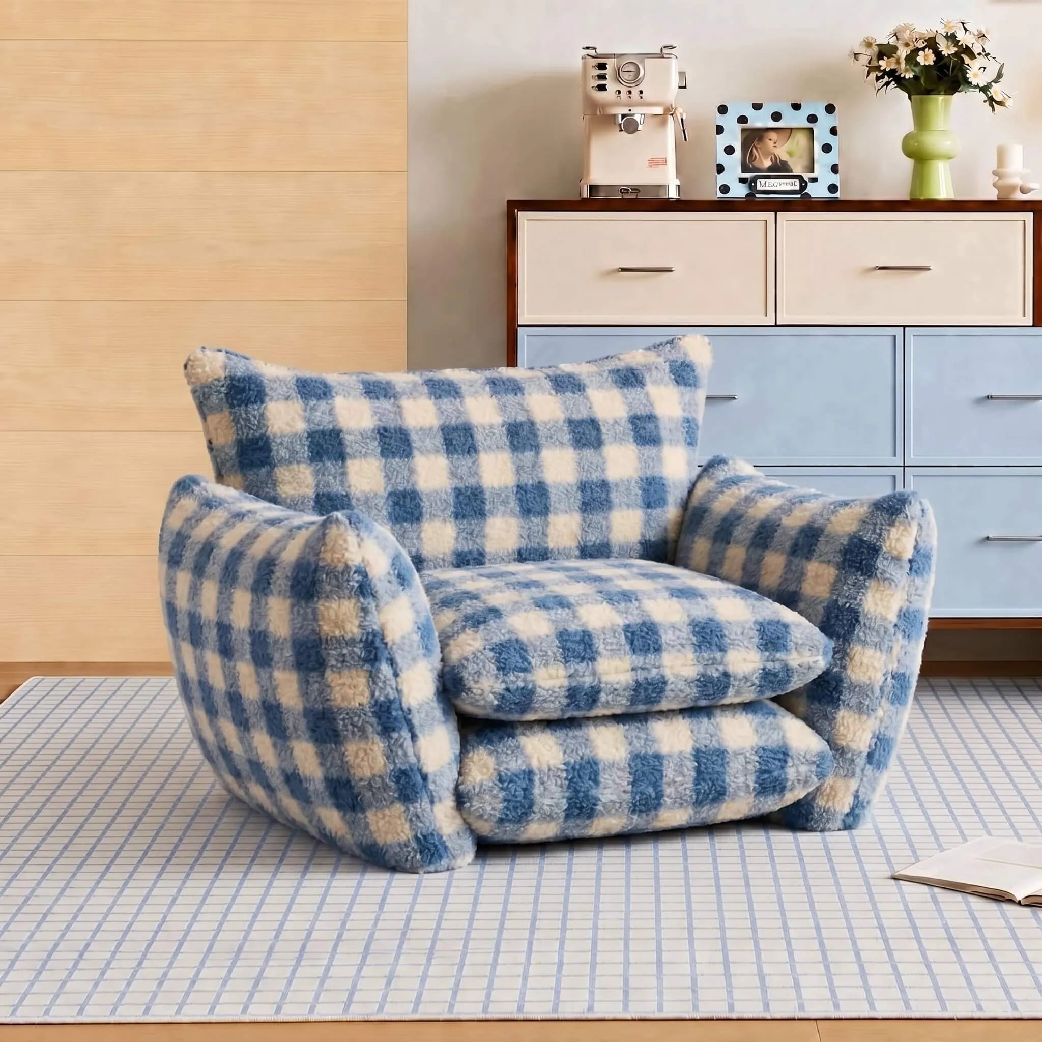 Plaid Chair Series With Cloud Sherpa Texture and Lounge Back Comfort