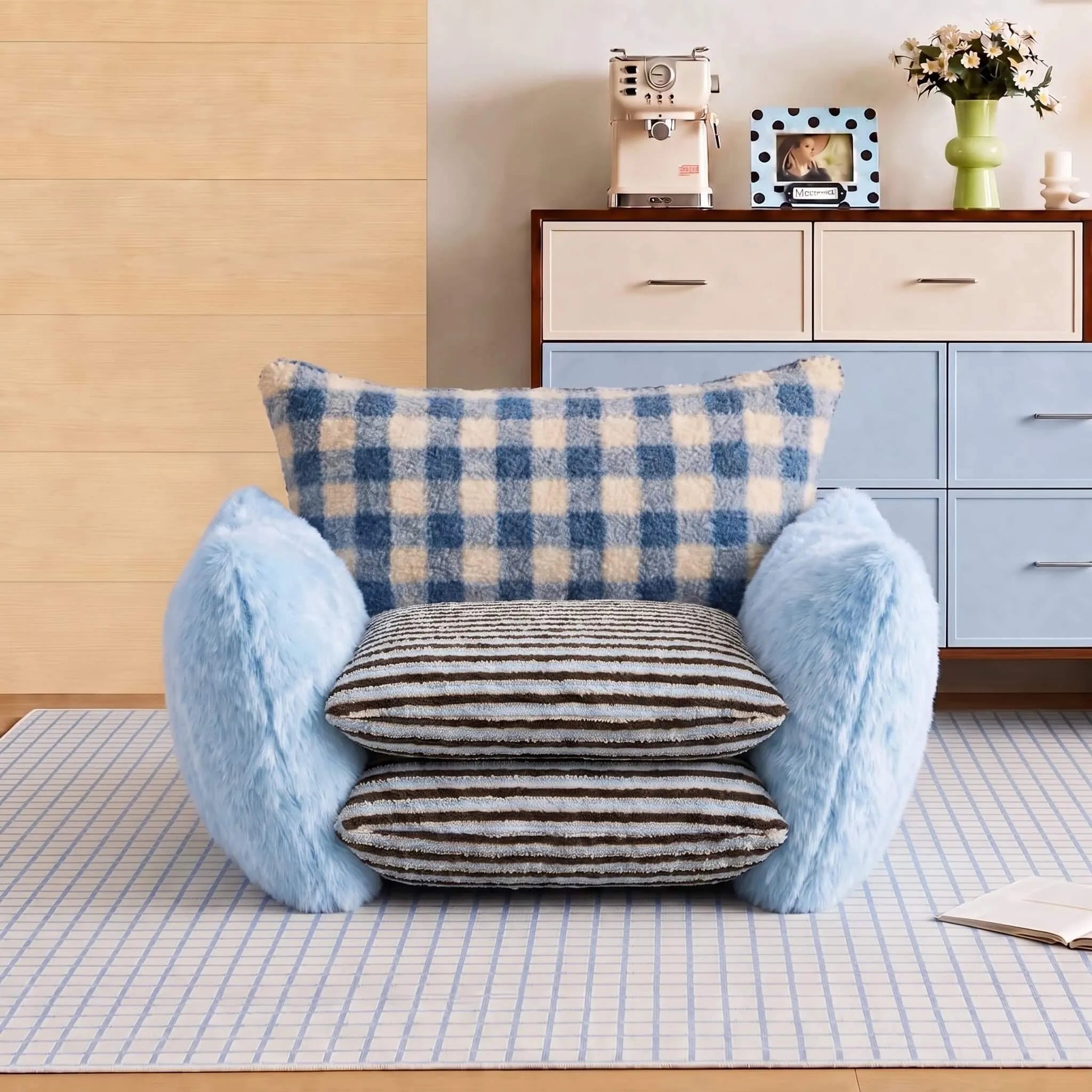 Plaid Chair Series With Cloud Sherpa Texture and Lounge Back Comfort