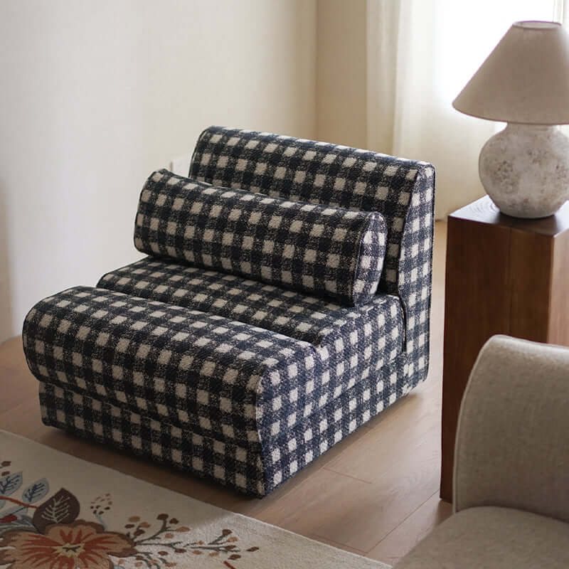 Plaid Fabric Single Chair With Soft Cushions