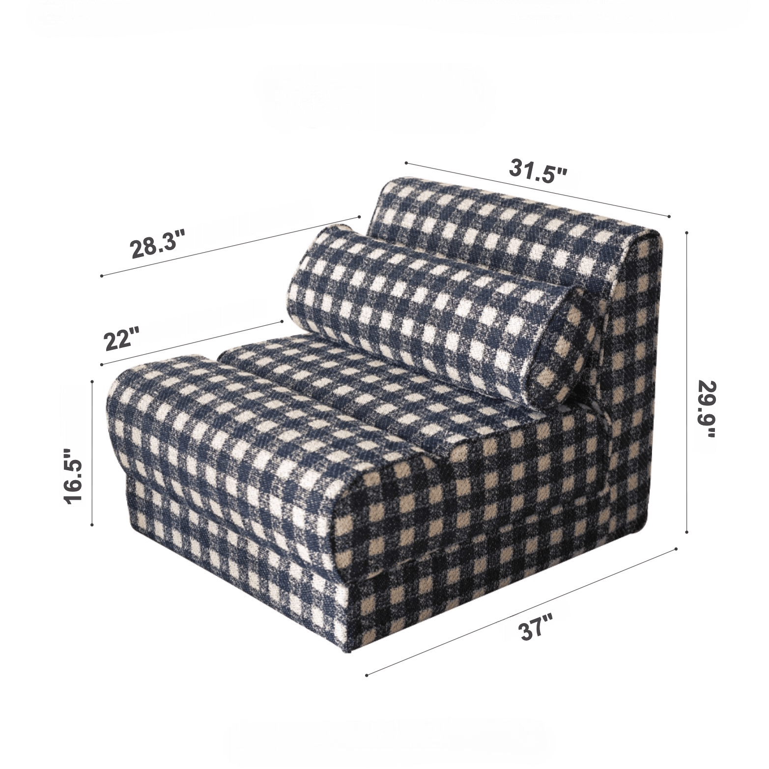 Plaid Fabric Single Chair With Soft Cushions Dimensions
