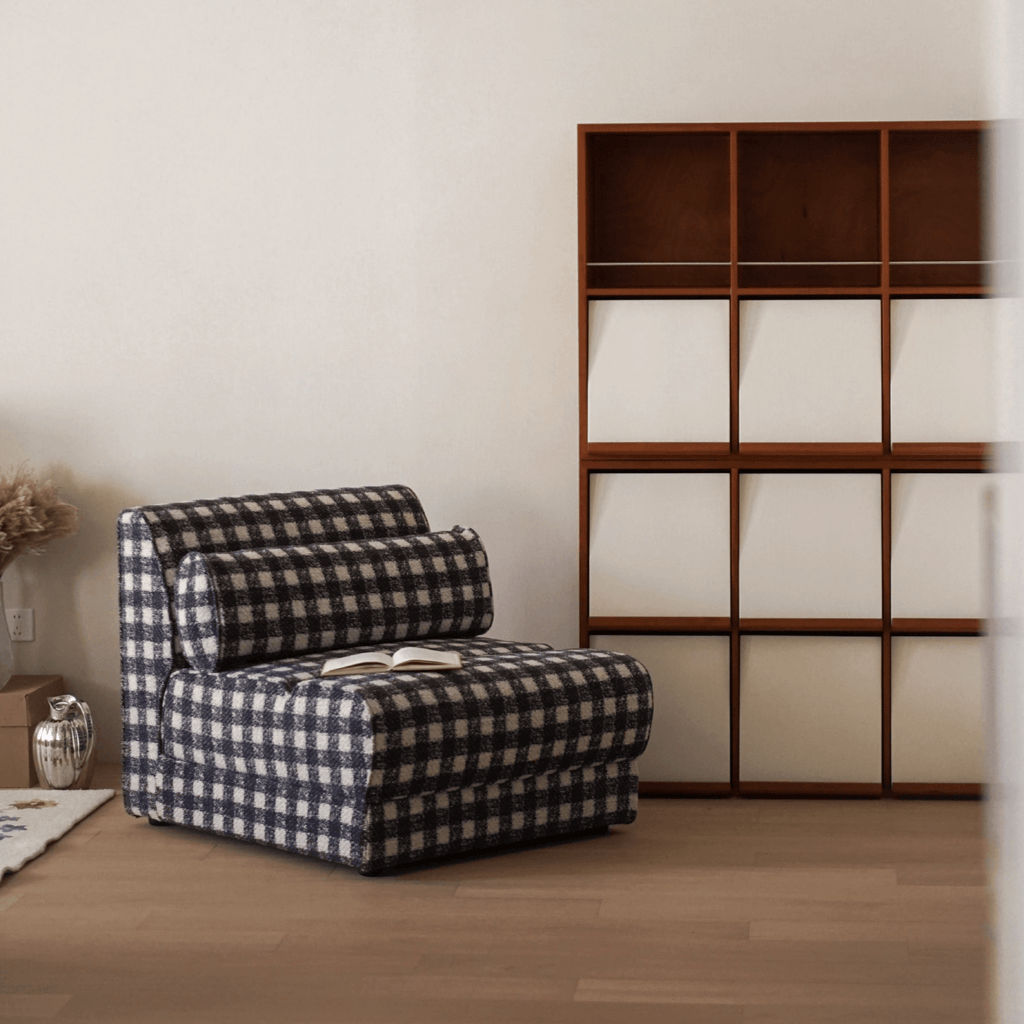 Plaid Fabric Single Chair With Soft Cushions Main Product Image