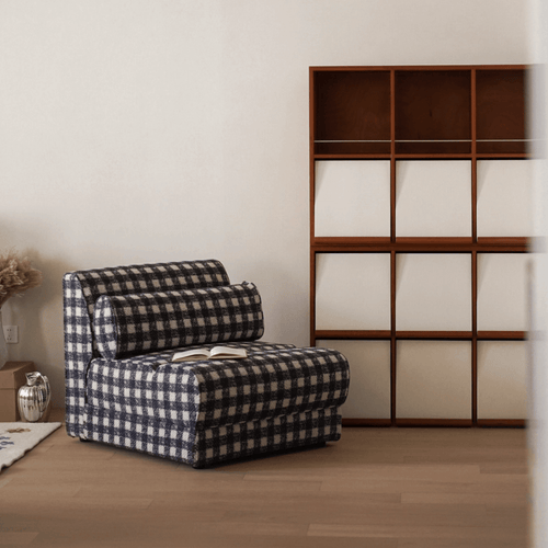 Plaid Fabric Single Chair With Soft Cushions Main Product Image