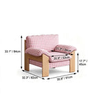 Plaid Linen Lounge Chair With Exposed Wood Frame and Cozy Wraparound Seat
