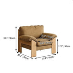 Plaid Linen Lounge Chair With Exposed Wood Frame and Cozy Wraparound Seat