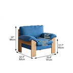 Plaid Linen Lounge Chair With Exposed Wood Frame and Cozy Wraparound Seat