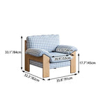 Plaid Linen Lounge Chair With Exposed Wood Frame and Cozy Wraparound Seat