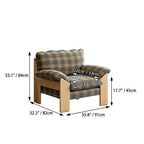 Plaid Linen Lounge Chair With Exposed Wood Frame and Cozy Wraparound Seat