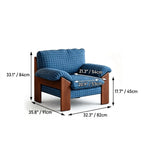 Plaid Linen Lounge Chair With Exposed Wood Frame and Cozy Wraparound Seat