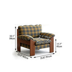 Plaid Linen Lounge Chair With Exposed Wood Frame and Cozy Wraparound Seat Dimensions