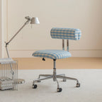 Plaid Office Chair With Armless Silhouette, Lift Swivel Base and Soft Retro Charm