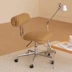 Plaid Office Chair With Armless Silhouette, Lift Swivel Base and Soft Retro Charm