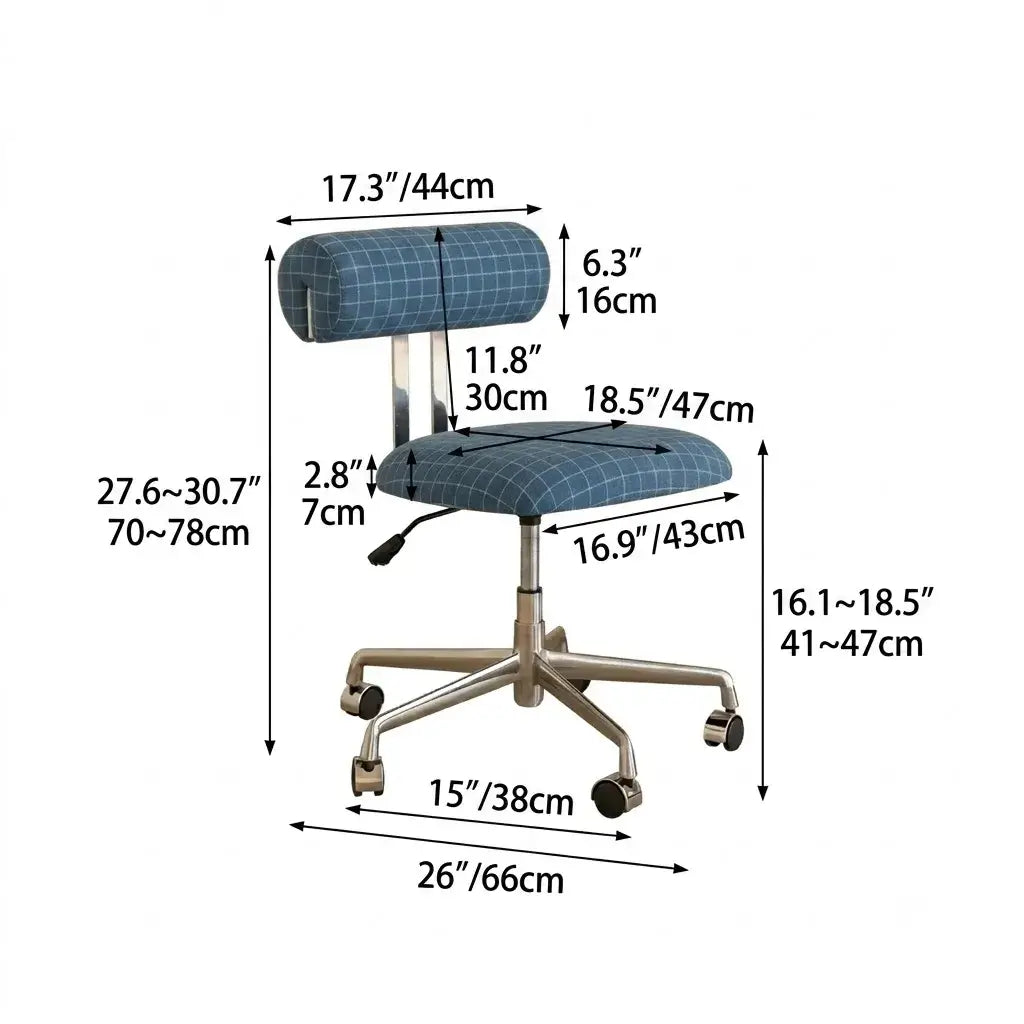 Plaid Office Chair With Armless Silhouette, Lift Swivel Base and Soft Retro Charm Dimensions