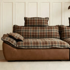 Plaid Sail Sofa with Waxed Faux Leather, Deep Seat British Vintage Lounge