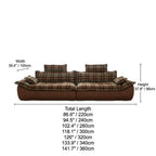 Plaid Sail Sofa with Waxed Faux Leather, Deep Seat British Vintage Lounge Dimensions